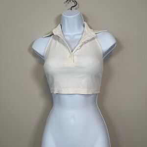 Women's Cream Sleeveless Polo Top